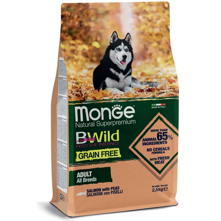2 SACCHI Monge Bwild Grain Free Adult All Breed Salmone e Piselli