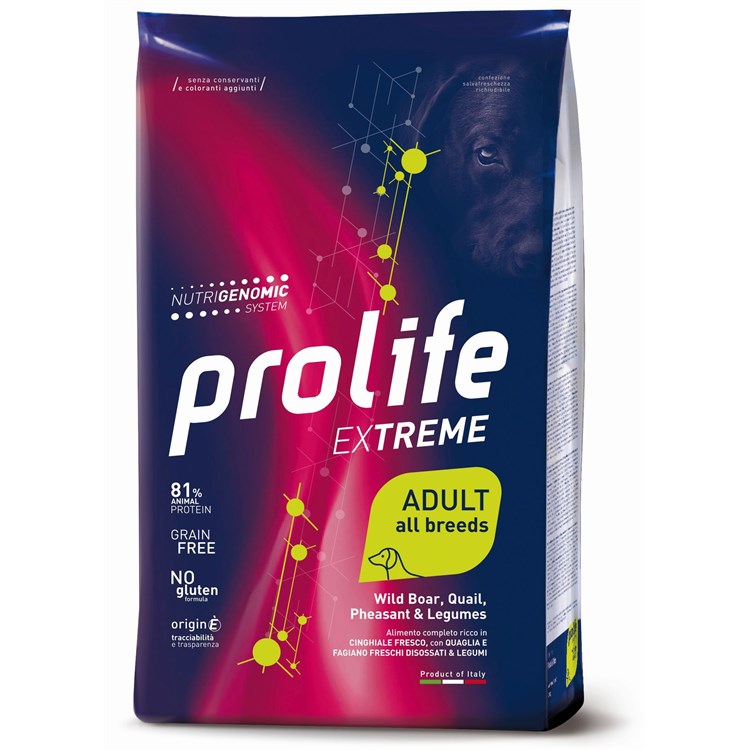 2 Sacchi - Prolife Dog Extreme Adult Cinghiale Quaglia Fagiano Legumi 10 kg PREZZO A CONFEZIONE