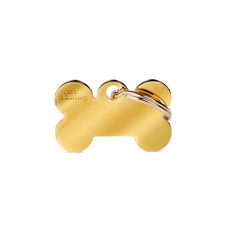 My Family Medaglietta Incisa Basic Chrome Osso Piccolo Dorato in Cani