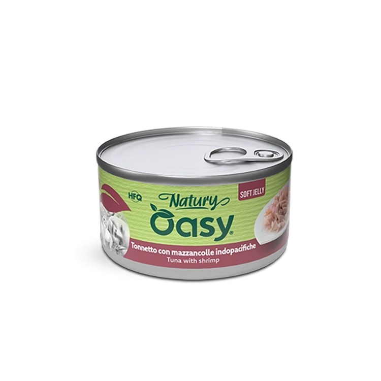 Oasy Cat Natury Soft Jelly Tonnetto con Mazzancolle Indopacifiche Lattina 150 gr Umido Per Gatti