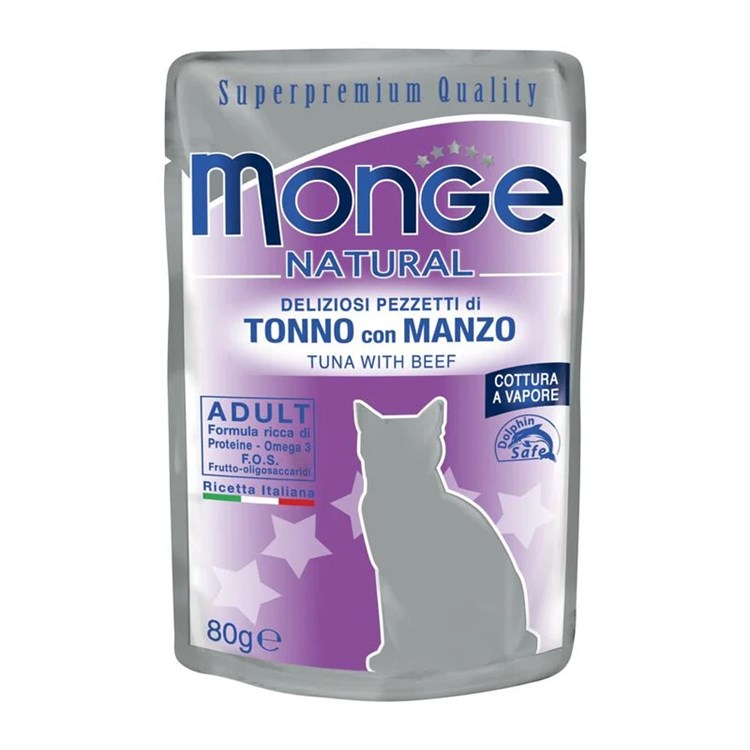Monge Natural Superpremium 80 gr Tonno e Manzo Bustina Per Gatti