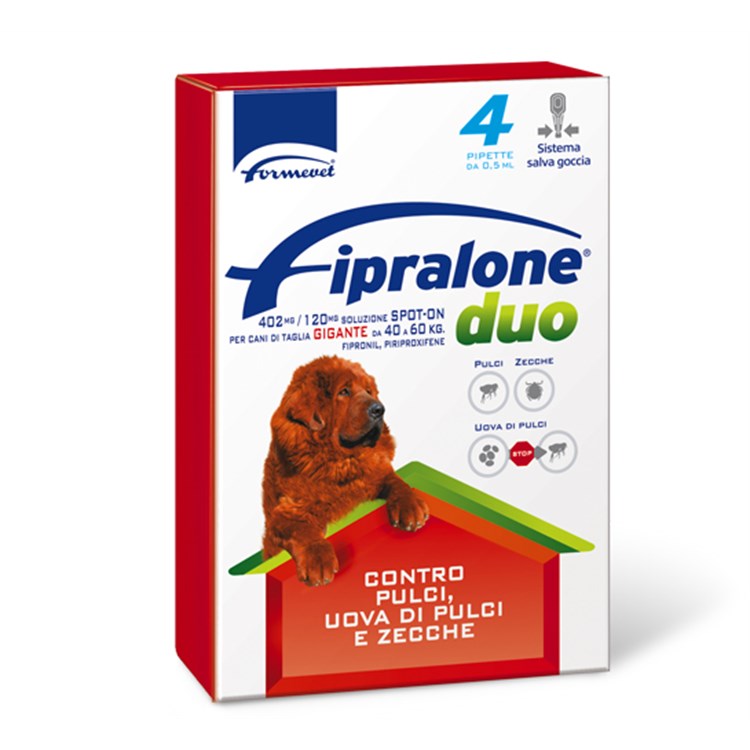 Fipralone Duo Cane 40-60 Kg Antipulci Antizecche 4 Pipette