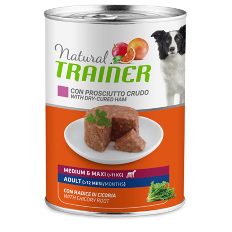 Natural Trainer Medium Maxi Adult Prosciutto 400 gr Umido Cane