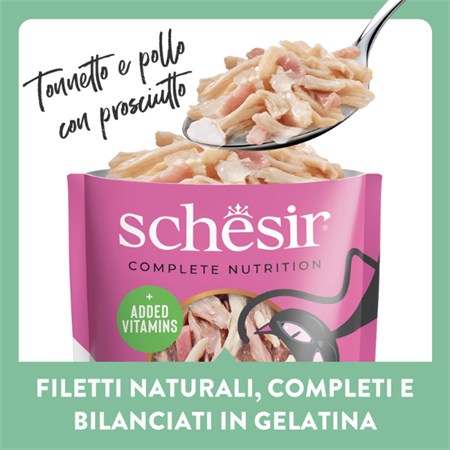 Schesir Complements Tonnetto e Pollo Con Prosciutto 85 gr Bustina Umido Per Gatti in Gatti