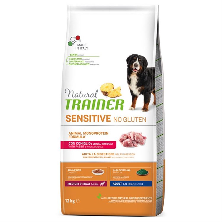 Natural Trainer Sensitive Plus Adult Medium Maxi con Coniglio 12 kg Per Cani