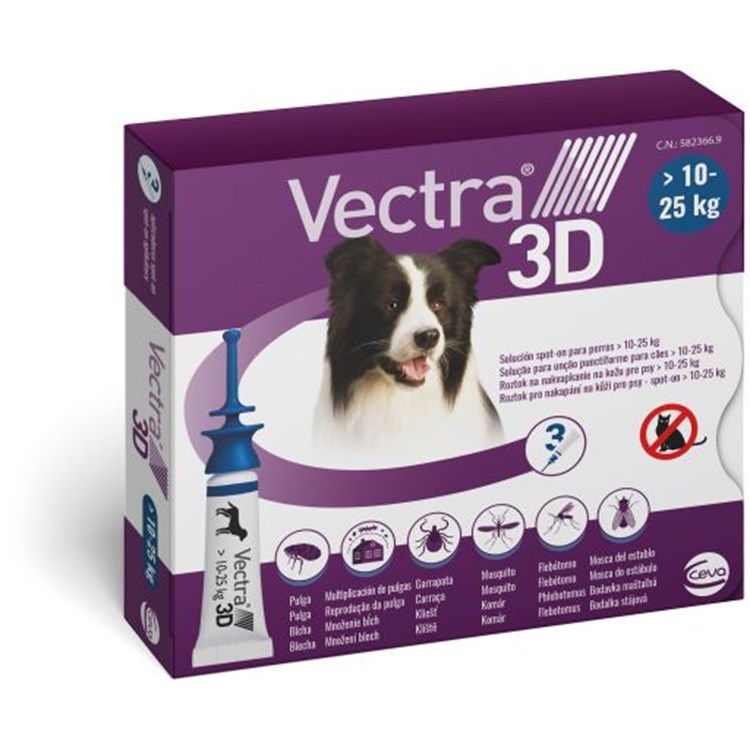 Vectra 3D Blu Spot-On da 10 a 25 kg 3 Pipette per cani