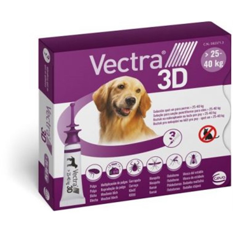 Vectra 3D Viola Spot-On da 25 a 40 kg 3 Pipette per cani