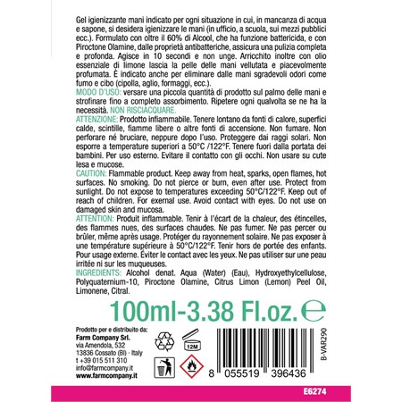 Farm Company Gel Igienizzante +60% alcool Per Le mani 500 ml in Cani