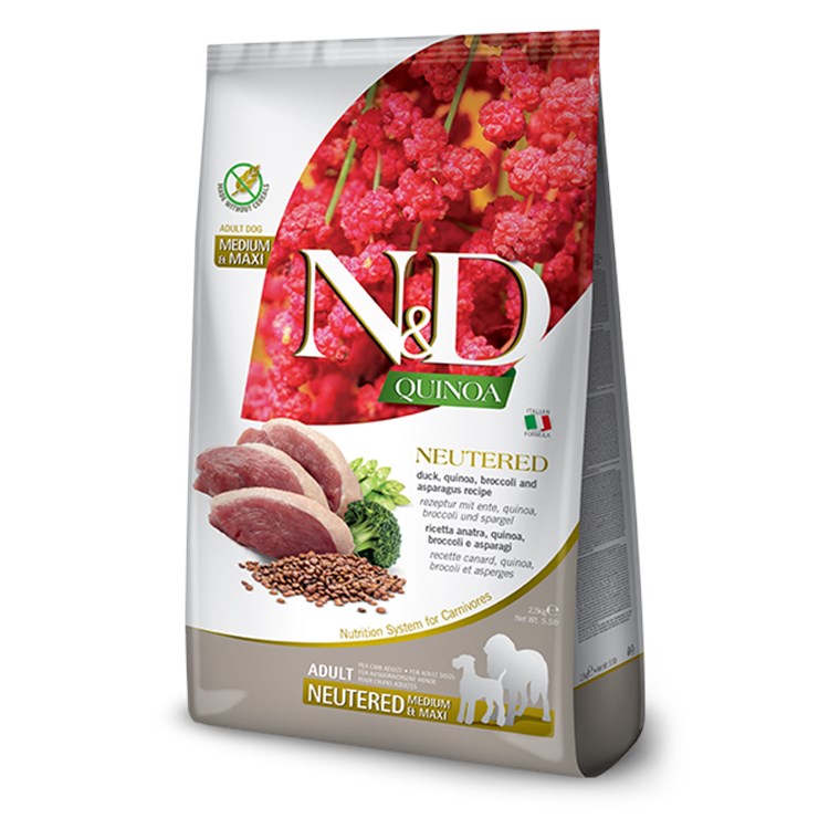 Farmina N/D Quinoa Grain Free Adult Medium Maxi Neutered Anatra 12 Kg Per Cani NOVITA