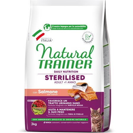 Natural Trainer Sterilised Salmone 3 kg Gatto in Gatti
