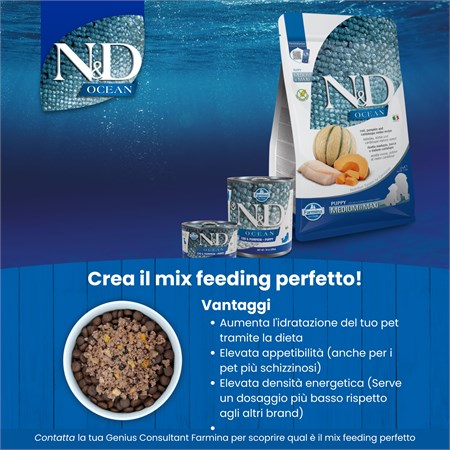 Farmina N/D Grain Free Ocean Pumpkin Puppy Medium Maxi 12 kg Merluzzo Zucca Melone in Cani