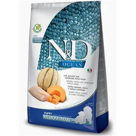 Farmina N/D Grain Free Ocean Pumpkin Puppy Medium Maxi 12 kg Merluzzo Zucca Melone in Cani