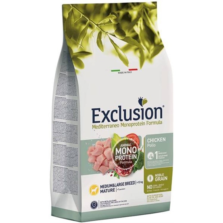 Exclusion Mediterraneo Mature Medium Large Pollo 12 Kg Crocchette Cane