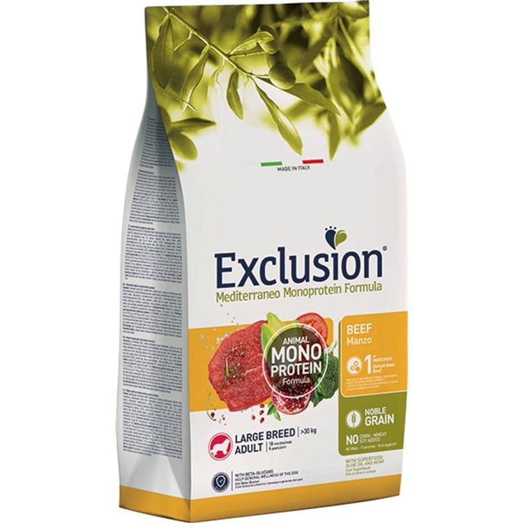 Exclusion Mediterraneo Adult Large Breed Manzo 12 Kg Crocchette Cane