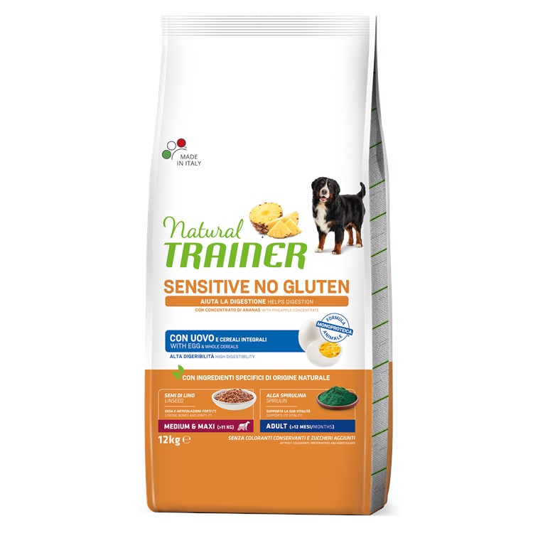 Natural Trainer Sensitive No Gluten Adult Medium Maxi Uova 3 kg Crocchette Cane