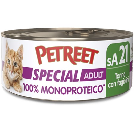 Petreet Monoproteico Tonno Con Fagiolini 60 gr sA21 Lattina Umido Gatto in Gatti