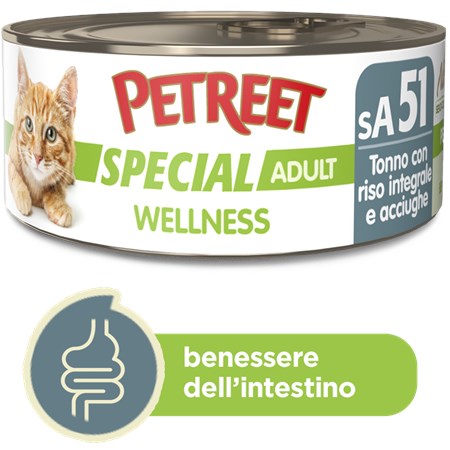 Petreet Special Wellness Tonno Carote Zucca 70 gr sA52 Lattina Umido Gatto in Gatti