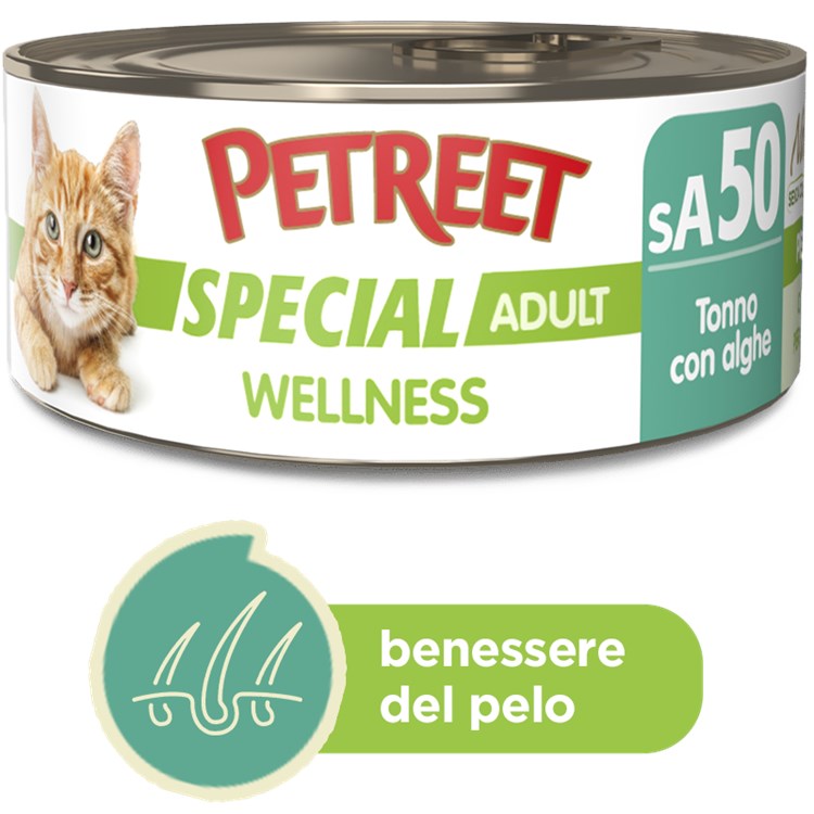 Petreet Special Wellness Tonno Riso Integrale Acciughe 70 gr sA51 Lattina Umido Gatto