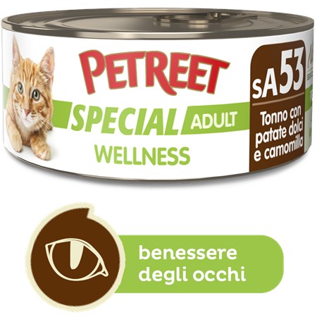 Petreet Special Wellness Tonno Patate Dolci Camomilla 70 gr sA53 Lattina Umido Gatto in Gatti