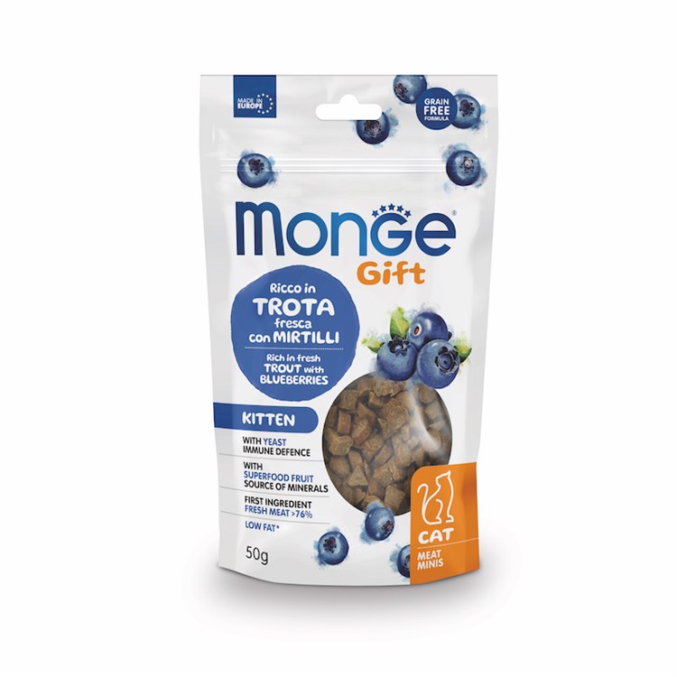 Monge Gift Hairball Salmone Prugne 50 gr Snack Per Gatti