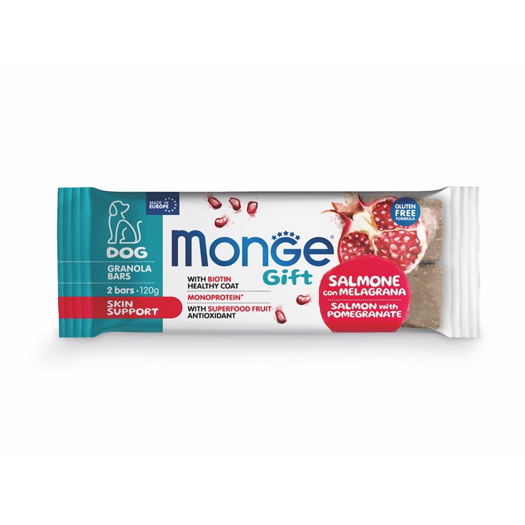 Monge Gift Granola Bars Skin Support Salmone Melagrana 120 gr Snack Per Cani
