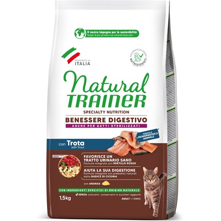 Natural Trainer Sensitive No Grain Trota 1,5 kg Crocchette Per Gatti in Gatti