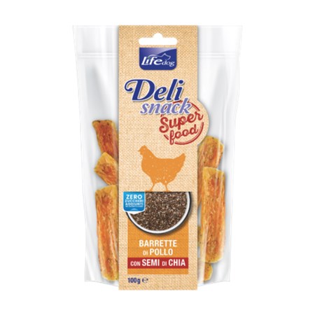 Life Dog Delisnack Superfood Barrette Pollo Semi di Chia 100 gr in Cani