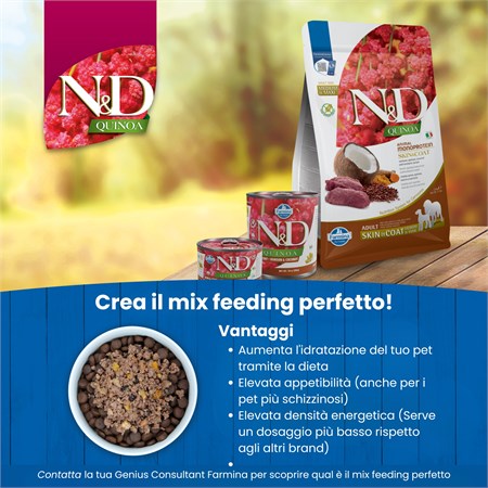 Farmina N/D Quinoa Grain Free Adult Mini Skin Coat Cervo Cocco 7 Kg Cane in Cani