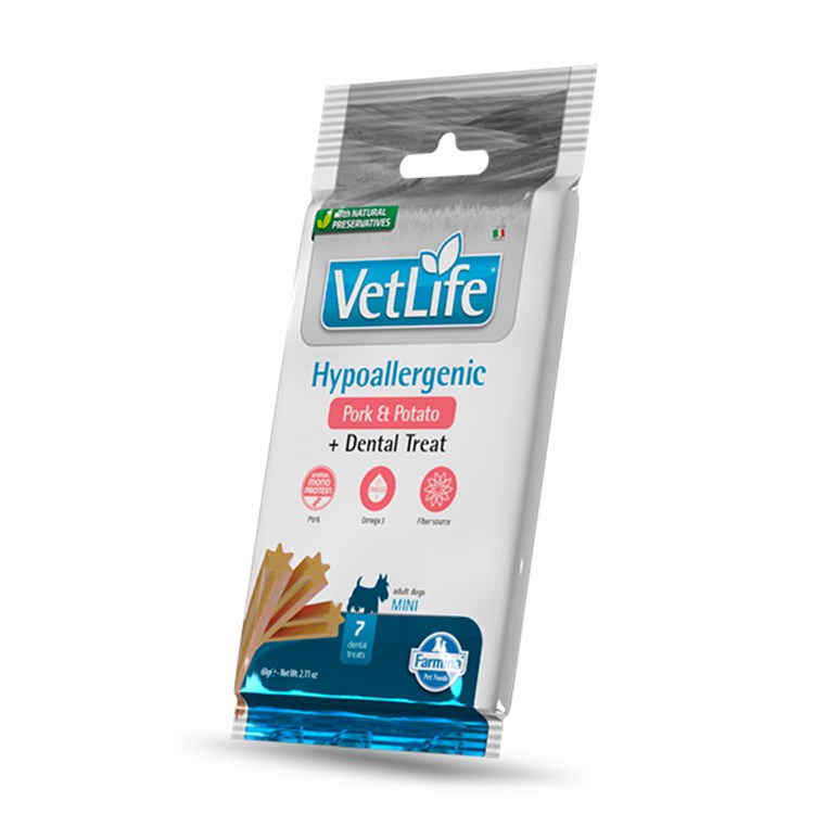 Farmina Dog VetLife Dental Treat Hypoallergenic Pork Mini 60 gr Snack Per Cani