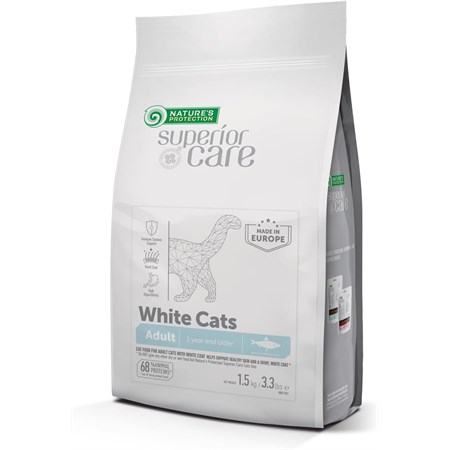 Nature's Protection White Cats Adult Aringa 1,5 kg Crocchette Grain Free Per Gatti in Gatti