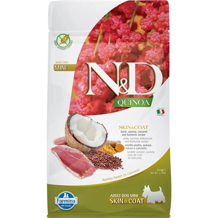 Farmina N/D Quinoa Grain Free Adult Mini Skin Coat Anatra Cocco 7 kg Per Cani in Cani