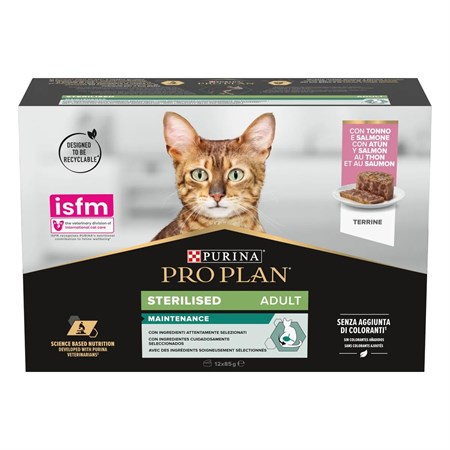 Purina Pro Plan Cat Adult Sterilised Maintenance Lattina 12X85 Gr Terrine Con Tonno e Salmone in Gatti