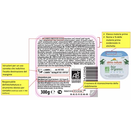 Almo Nature Bio Organic Puppy Pollo e Latte 100 gr Per Cane in Cani