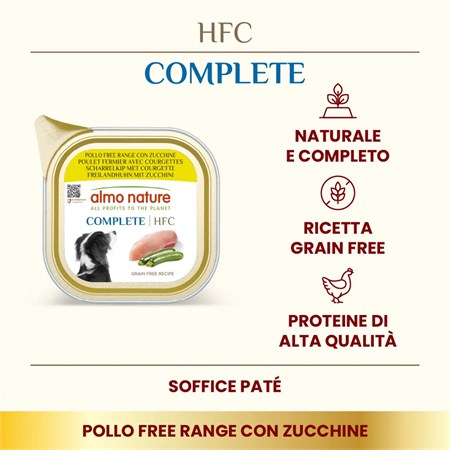 Almo Nature HFC Complete Pollo Free Range Con Zucchine 85 gr Vaschetta Umido Per Cani in Cani
