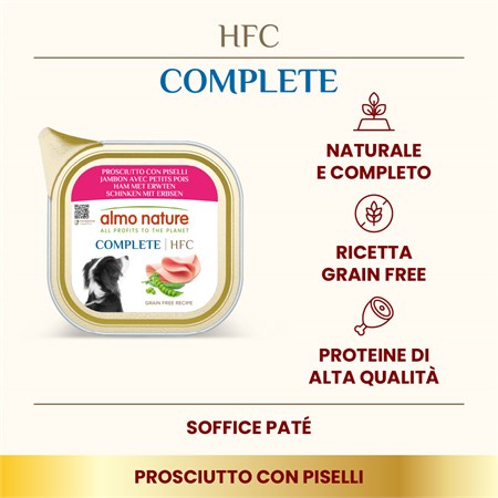 Almo Nature HFC Complete Prosciutto Con Piselli 85 gr Vaschetta Umido Per Cani in Cani