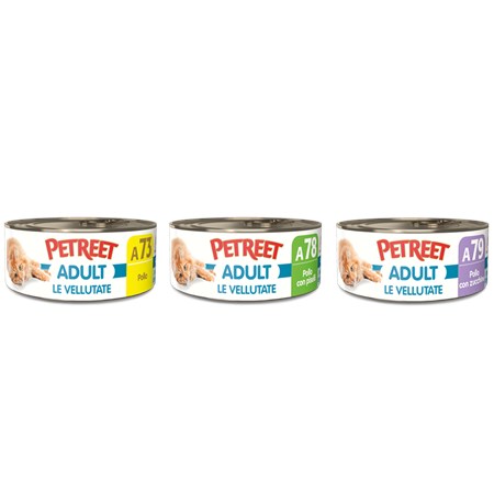 Petreet Adult Le Vellutate Pollo MIX 6x70 gr A73 A78 A79 6 Scatolette Umido Gatto in Gatti