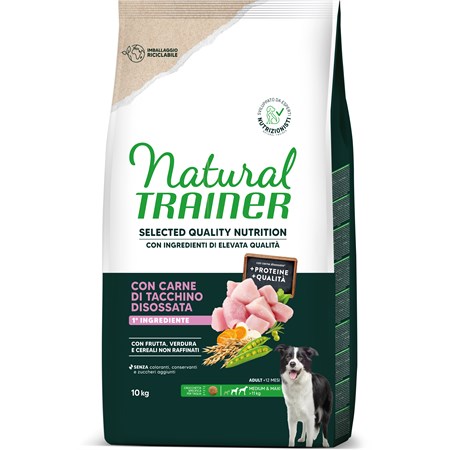 Natural Trainer Selected Quality Nutrition Cane Healthy Grain Medium/Maxi Tacchino 10kg in Cani