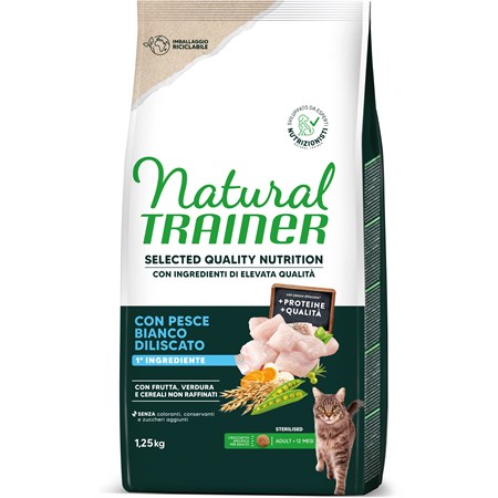 Natural Trainer Selected Quality Nutrition Gatto Healthy Grain Sterilised Pesce Bianco 1,25kg in Gatti