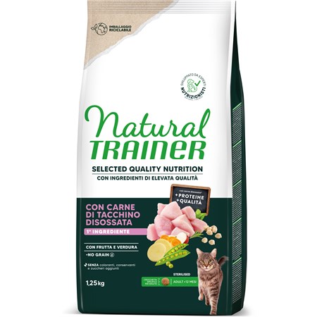 Natural Trainer Selected Quality Nutrition Gatto No Grain Sterilised Tacchino 1,25kg in Gatti