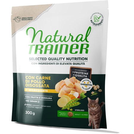 Natural Trainer Selected Quality Nutrition Gatto No Grain Sterilised Pollo 300g in Gatti