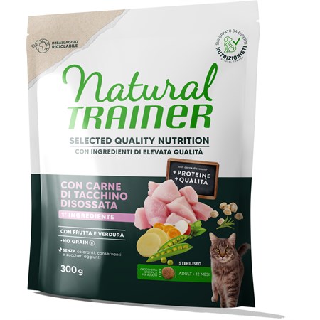 Natural Trainer Selected Quality Nutrition Gatto No Grain Sterilised Tacchino 300g in Gatti