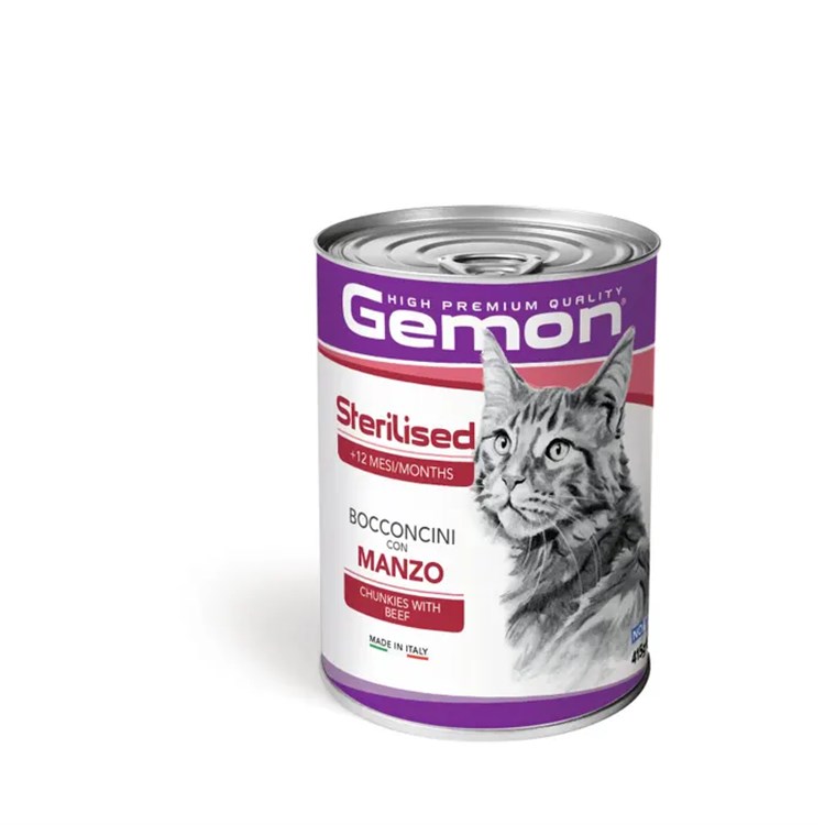 Gemon Cat Sterilised Bocconcini Manzo 415 gr Barattolo Cibo Umido Gatti