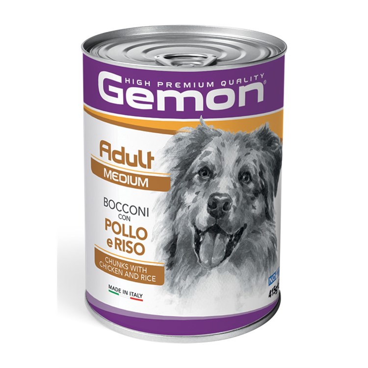 Gemon Dog Adult Medium Bocconi Pollo e Riso 415 gr Barattolo Umido cane