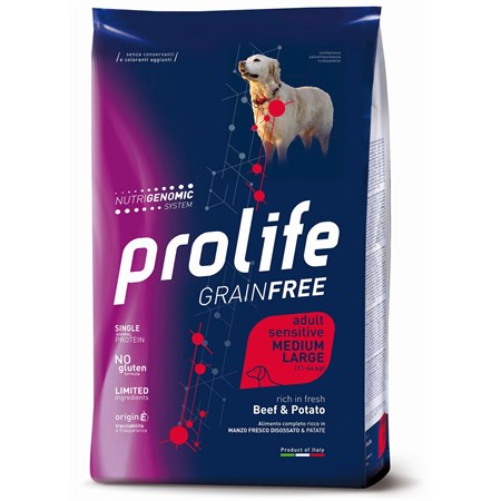 Prolife Dog Sensitive Medium Large Adult Manzo e Patate 10 kg DANNEGGIATO in Cani