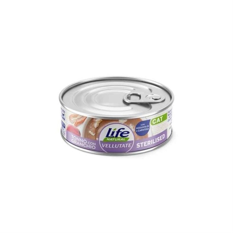 Life Cat Natural Vellutate Sterilizzato Tonno Granchio 70gr Scatoletta Gatti