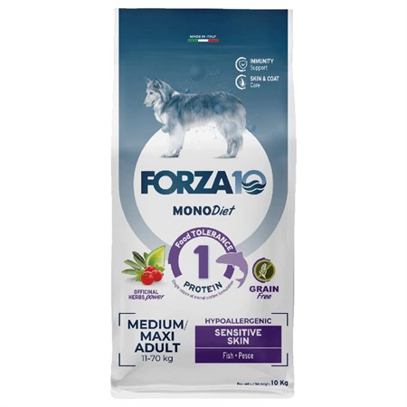 Forza 10 Mono Diet Medium Large Sensitive Skin con Pesce 10 kg DANNEGGIATO in Cani