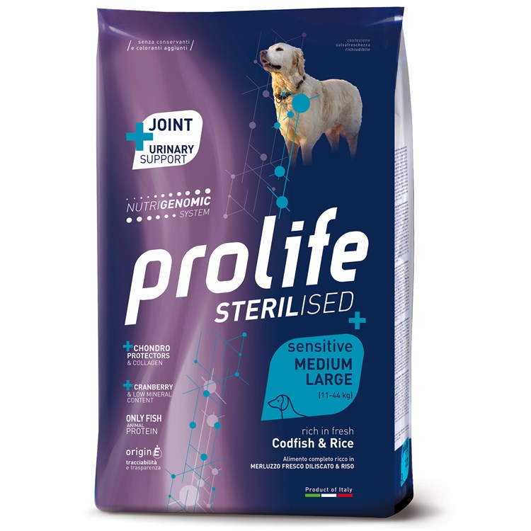 Prolife Dog Sterilised Sensitive Medium Large Merluzzo e Riso 10 Kg