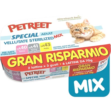 Petreet Adult Le Vellutate Pollo MIX 6x70 gr SA40 Sa41 SA43 6 Scatolette Umido Gatto in Gatti