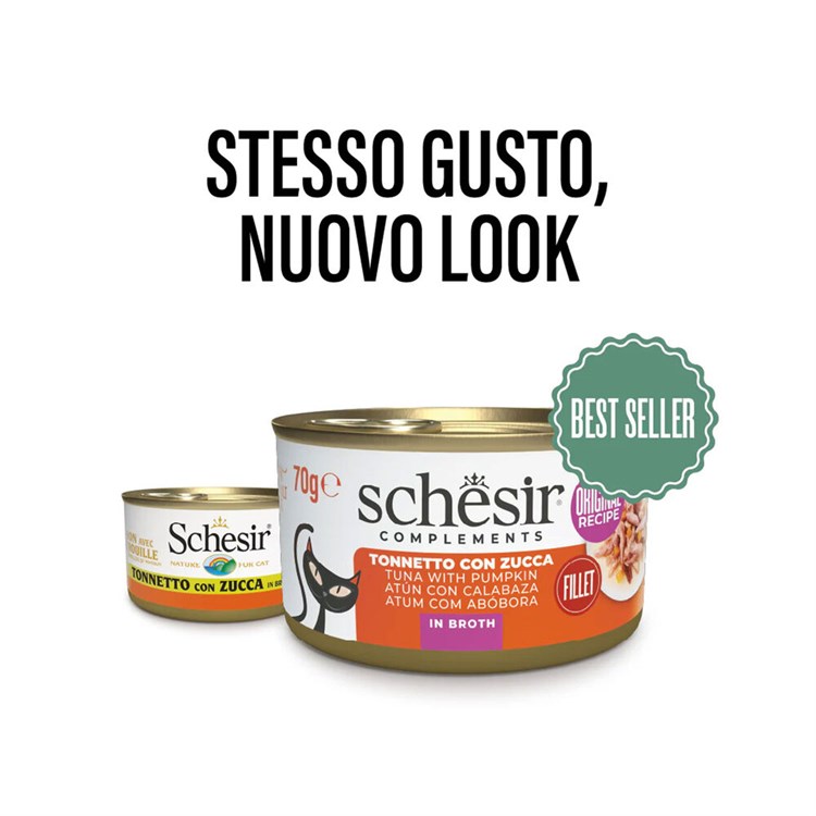 Schesir Complements Tonnetto con Zucca in Brodo 70g Scatoletta Per Gatti