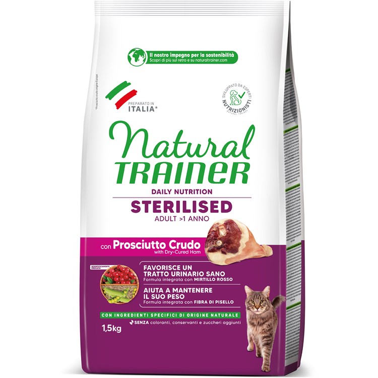 Natural Trainer Sterilised Prosciutto Crudo 1,5 kg Gatto